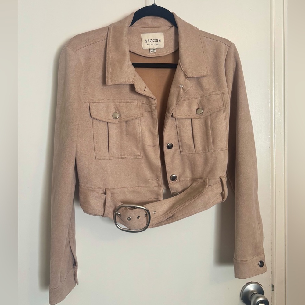 Stoosh Dusty Pink Cropped Suede Belted Jacket